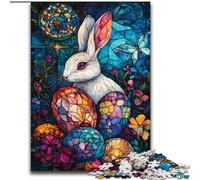 Stained Glass Easter Bunny Puzzles for Adults Teens 1000pc Puzzle, Staycation Kill Time Every Piece Is Unique - Challenging Family Fun Game (50x75cm)