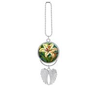 Stained Glass Easter Lily Green Grass Car Hanging Pendant Car Interior Decoration Rearview Mirror Charms Ornaments