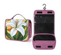 Stained Glass Easter Lily Travel Toiletry Bag for Women,Hanging Makeup Organizer with Hook for Shampoo