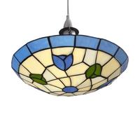 Stained Glass Easyfit Uplighter Pendant Lampshade, 30cm Tulip Design - Tiffany Style Ceiling Light Shade, Art Deco Vintage Lighting for Living Room, Bedroom, Hallway - Blue and Green