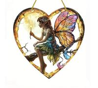 Stained Glass Effect Fairy on Moon Branch Suncatcher - Hanging Decor Gift for Home Window, Garden & Wall