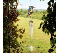 Stained Glass Effect Kingfisher Wind Chime - Sun Catcher Crystal Dropper Bird - Wall Decor Garden Ornament for Mum