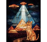 Stained Glass Egyptian Cat and UFOs Composition Notebook: Flying Saucers Alien Invasion of Ancient Egypt and Cat | Unique Gift Notepad for School, ... 108 College Ruled Pages with Margins
