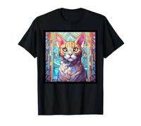 Stained Glass Egyptian Mau Cat Mom Dad Illustration Kitten T-Shirt