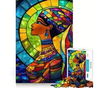 Stained Glass Egyptian Queen Jigsaw Puzzles for Adults 1000 Pieces Brain Challenge Toy Quiet Fun Precise Cut Wall Art Decor (50x75cm)