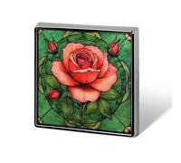 Stained Glass Elegant Rose with Buds Unisex Brooches & Pins Square Lightweight Lapel Badge Jewelry for Clothing Shawl Hat
