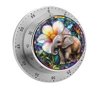 Stained Glass Elephant and Big Flower Kitchen Timers for Cooking Chef Cooking Timer Clock with Loud Alarm No Batteries Required Mechanical Desk Timer Magnetic Backing