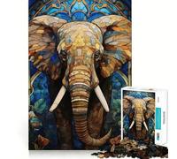 Stained Glass Elephant Art Puzzles for Adults 1000 Pieces Brain Challenge Toy Calm Mind Clear Cut Art Collection Piece (38x52cm)