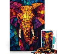 Stained Glass Elephant Jigsaw Puzzle for Teenagers 1000 Pieces Cognitive Toy Quiet Hobby Premium Edge (50x75cm)