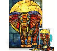 Stained Glass Elephant Jigsaw Puzzles for Teenagers 1000 Brain Workout Toy Simple Fun Image Assembly Cherished Gift (38x52cm)