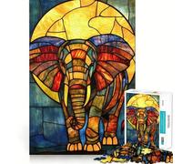 Stained Glass Elephant Jigsaw Puzzles for Teenagers 1000 Brain Workout Toy Simple Fun Image Assembly Cherished Gift (38x26cm)