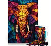 Stained Glass Elephant Jigsaws 1000 Pieces for Adults Brain Challenge Toy Peaceful Time Clear Cut Art Collectible (38x52cm)