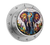 Stained Glass Elephant Kitchen Timers for Cooking Chef Cooking Timer Clock with Loud Alarm No Batteries Required Mechanical Desk Timer Magnetic Backing