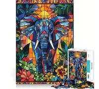 Stained Glass Elephant Teenagers 1000 Piece Jigsaw Puzzle Mind Exercise Toy Group Play Precision Cut Festival Gift (38x52cm)