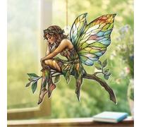 Stained Glass Fairy Ornament - Acrylic Suncatcher Window Hanging, Woodland Fantasy Decor, Christmas Tree Ornament 2025, Car Rearview Mirror Charm, Gift for Fairy Lovers, Women, Girls, Teachers(Sun-10)