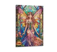Stained Glass Fairy Wall Art, Artistic Print, Fantasy Poster, Unique Canvas Picture, Artistic Decor for Living Room Poster Decorative Painting Canvas Wall Posters And Art Picture Print Modern Family B