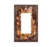 Stained Glass Fall Bunny Decorative Switch Cover Plate 1 Gang Single Rocker, Autumn Pumpkin Maple Leaf Electrical Faceplate for Bedroom Bathroom Decor, Cool Standard Size Switchplate