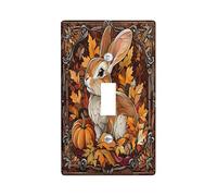 Stained Glass Fall Bunny Decorative Switch Cover Plate 1 Gang Single Toggle, Autumn Pumpkin Maple Leaf Electrical Faceplate for Bedroom Bathroom Decor, Cool Standard Size Switchplate