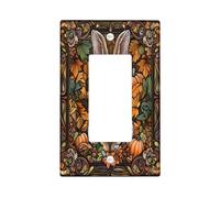 Stained Glass Fall Bunny Switch Cover Wall Plate 1 Gang Single Rocker, Autumn Pumpkin Maple Leaf Electrical Faceplate for Bedroom Bathroom Decor, Cool Standard Size Switchplate