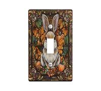 Stained Glass Fall Bunny Switch Cover Wall Plate 1 Gang Single Toggle, Autumn Pumpkin Maple Leaf Electrical Faceplate for Bedroom Bathroom Decor, Cool Standard Size Switchplate