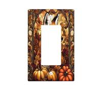 Stained Glass Fall Fox Decorative Switch Cover Plate 1 Gang Single Rocker, Autumn Pumpkin Maple Leaf Electrical Faceplate for Bedroom Bathroom Decor, Cool Standard Size Switchplate