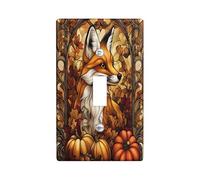 Stained Glass Fall Fox Decorative Switch Cover Plate 1 Gang Single Toggle, Autumn Pumpkin Maple Leaf Electrical Faceplate for Bedroom Bathroom Decor, Cool Standard Size Switchplate
