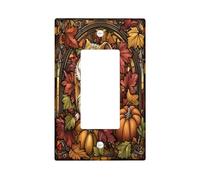 Stained Glass Fall Guinea Pig Decorative Switch Cover Plate 1 Gang Single Rocker, Autumn Pumpkin Maple Leaf Electrical Faceplate for Bedroom Bathroom Decor, Cool Standard Size Switchplate