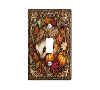 Stained Glass Fall Hedgehog Switch Cover Wall Plate 1 Gang Single Toggle, Autumn Pumpkin Maple Leaf Electrical Faceplate for Bedroom Bathroom Decor, Cool Standard Size Switchplate