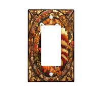 Stained Glass Fall Red Panda Decorative Switch Cover Plate 1 Gang Single Rocker, Autumn Pumpkin Maple Leaf Electrical Faceplate for Bedroom Bathroom Decor, Cool Standard Size Switchplate