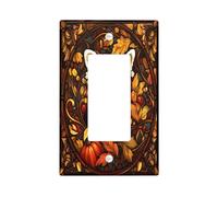 Stained Glass Fall Red Panda Switch Cover Wall Plate 1 Gang Single Rocker, Autumn Pumpkin Maple Leaf Electrical Faceplate for Bedroom Bathroom Decor, Cool Standard Size Switchplate