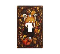 Stained Glass Fall Red Panda Switch Cover Wall Plate 1 Gang Single Toggle, Autumn Pumpkin Maple Leaf Electrical Faceplate for Bedroom Bathroom Decor, Cool Standard Size Switchplate