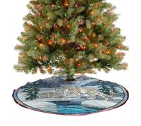Stained Glass Fantasy Majestic Snow Leopard Christmas Tree Skirt 90 CM Xmas Tree Skirt Round Tree Decoration Skirts Tree Mat for Holiday Christmas Party Decorations