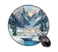 Stained Glass Fantasy Majestic Snow Leopard Mousepad Round Computer Mousepad Waterproof Gaming Mousepads with Non-Slip Rubber Base Mousepads Mousemat for Laptop Office 20 CM