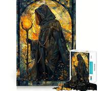 Stained Glass Fire Wizard 1000 Teenager Pieces Jigsaw Puzzle Mind Exercise Toy Bonding Time Precision Cut Art Collection Piece (50x75cm)