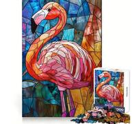 Stained Glass Flamingo Jigsaws 1000 Pieces for Adults Brain Challenge Toy Peaceful Time Clear Cut Art Collectible (38x26cm)
