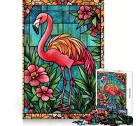 Stained Glass Flamingo Teenager Jigsaw Puzzles 1000 Pieces Memory Boost Home Activity Pattern Assembly Perfect Present (38x26cm)