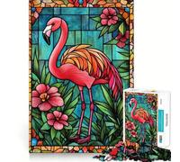 Stained Glass Flamingo Teenager Jigsaw Puzzles 1000 Pieces Memory Boost Home Activity Pattern Assembly Perfect Present (38x52cm)