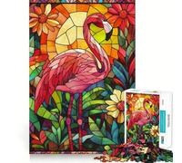 Stained Glass Flamingo Teenagers Puzzles 1000 Piece Jigsaws Boost Recall Relax Time Accurate Edge Amazing Present (38x52cm)