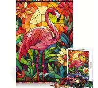 Stained Glass Flamingo Teenagers Puzzles 1000 Piece Jigsaws Boost Recall Relax Time Accurate Edge Amazing Present (38x52cm)