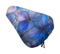 Stained Glass Floral Blue Purple Flowers Bike Seat Cushion Cover Waterproof Saddle Cover Rain Dust with Drawstring
