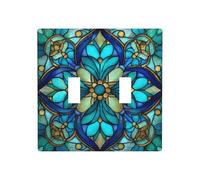 Stained Glass Floral Mandalas Blue Double Gang Toggle Light Cover Wall Plate Switch Decor Standard Size - 11.4x11.4cm