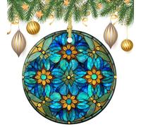 Stained Glass Floral Mandalas Christmas Tree Hanging Ornaments,2 Pieces, 7.2CM Round Double-Sided