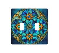 Stained Glass Floral Mandalas Double Gang Toggle Light Cover Wall Plate Switch Decor Standard Size - 11.4x11.4cm