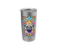 Stained Glass Floral Pug Dog Stainless Steel Insulated Tumbler