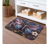 Stained Glass Floral Quick Dry Bath Mat, Butterfly Design Absorbent Non Slip Shower Mat, Decorative Washable Bath Rugs for Bathroom Toilet Restroom 20x32 Inch