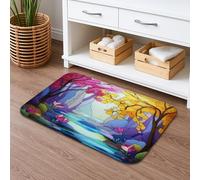 Stained Glass Floral Quick Dry Bath Mat, Colorful Blossom Pattern Absorbent Non Slip Shower Mat, Spring Decorative Washable Bath Rugs for Bathroom Toilet Restroom 20x32 Inch