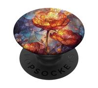 Stained Glass Flower Design Celestial Night Sky Botanical PopSockets Adhesive PopGrip
