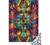 Stained Glass Flower Pattern 1000 Piece Mini Jigsaw Puzzle For Adults Home | 52x38cm Cardboard Puzzle Lovers Family Bonding Puzzle Assembly Gathering Gift Living Room Decor