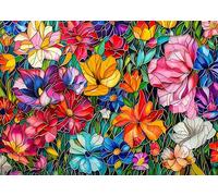 Stained Glass Flower Puzzles for Adults 1000 Pieces, Colorful Floral Garden Jigsaw Puzzle, Art Plant Puzzle