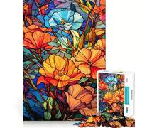 Stained Glass Flowers 1000 Pieces Puzzles for Teenagers Brain Tease Toy Home Activity Premium Cut Santa Wish Item (50x75cm)
